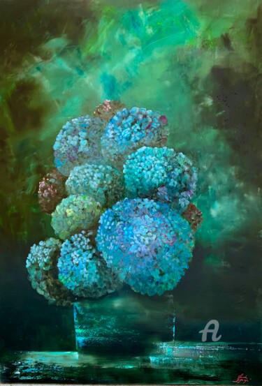 Peinture intitulée "Hortensias Bleu.jpeg" par Claude D'Haeyé, Œuvre d'art originale, Huile
