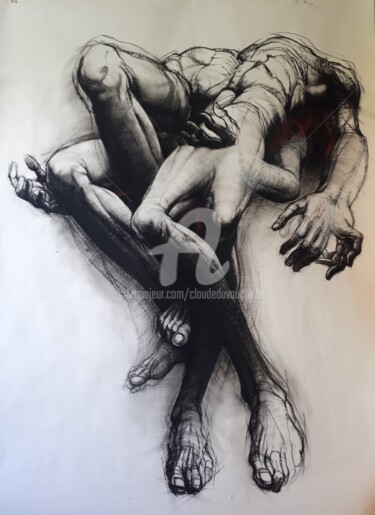 Tekening getiteld "GRAND DESSIN II - 2…" door Claude Duvauchelle, Origineel Kunstwerk, Houtskool Gemonteerd op Frame voor ho…