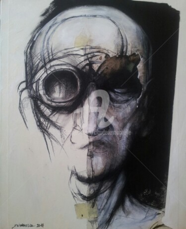 Drawing titled "PORTRAIT IMAGINAIRE…" by Claude Duvauchelle, Original Artwork, Other Mounted on Wood Stretcher frame