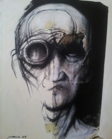 Drawing titled "PORTRAIT IMAGINAIRE…" by Claude Duvauchelle, Original Artwork, Other Mounted on Wood Stretcher frame