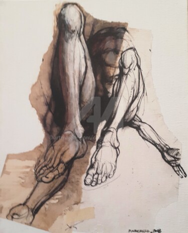Cut-Up aux pieds levés 41x 33cm Dessin intitulée "Cut-Up aux pieds le…" par Claude Duvauchelle, Œuvre d'art originale, Marqueur Monté sur Châssis