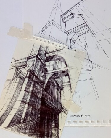 Tekening getiteld "Architecture Imagin…" door Claude Duvauchelle, Origineel Kunstwerk, Balpen