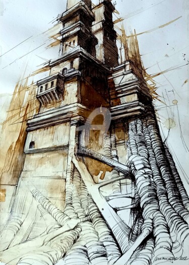 Desenho intitulada "Architecture végéta…" por Claude Duvauchelle, Obras de arte originais, Marcador