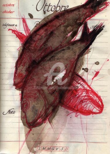 Tekening getiteld "Diario 310 (poisson…" door Claude Duvauchelle, Origineel Kunstwerk, Anders