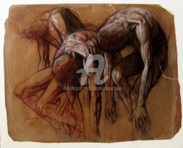 Tekening getiteld "Trois personnages" door Claude Duvauchelle, Origineel Kunstwerk, Anders