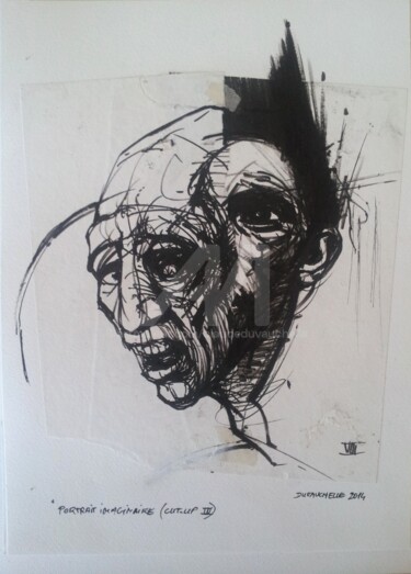 PORTRAIT IMAGINAIRE(Cut-up III) 40x30 cm 2014 Dessin intitulée "PORTRAIT IMAGINAIRE…" par Claude Duvauchelle, Œuvre d'art originale, Encre