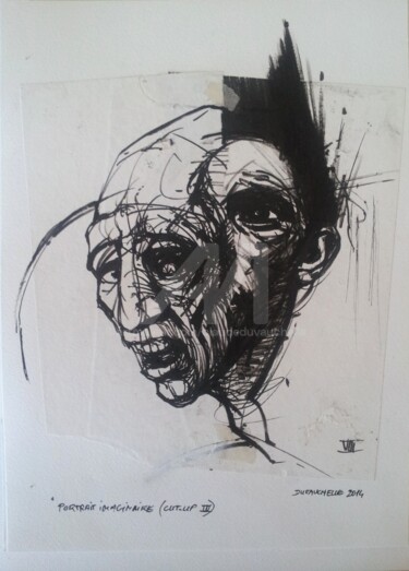 Drawing titled "PORTRAIT IMAGINAIRE…" by Claude Duvauchelle, Original Artwork, Ink