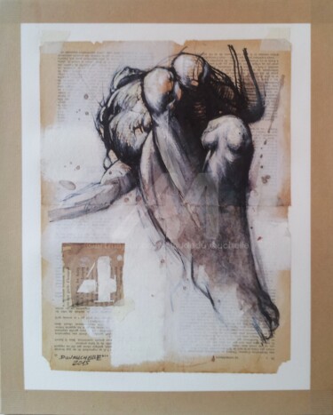 L'ECRIT et les MAUX III déclinaison 4 - Technique mixte sur papier 46x38cm. Peinture intitulée "L'ECRIT et les MAUX…" par Claude Duvauchelle, Œuvre d'art originale, Acrylique