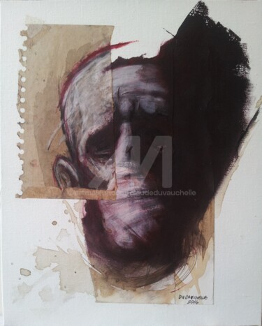 PORTRAIT IMAGINAIRE (cut-up-IX) 41x33cm technique mixte sur papier maroufle sur toile Peinture intitulée "PORTRAIT IMAGINAIRE…" par Claude Duvauchelle, Œuvre d'art originale, Acrylique