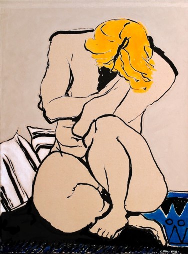 Peinture intitulée "BleuBlancBlonde N°1" par Claude Fougerousse, Œuvre d'art originale, Encre
