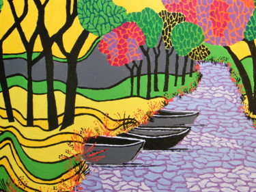 Peinture intitulée "la riviere et les 3…" par Claude Friant, Œuvre d'art originale, Acrylique