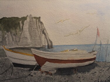 Painting titled "étretat" by Claude Lacointe, Original Artwork, Watercolor