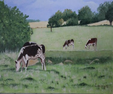 Painting titled "le pre aux vaches" by Claude Lacointe, Original Artwork, Acrylic