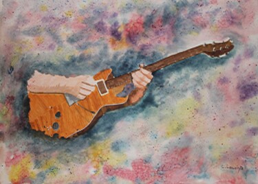 Painting titled "la guitare" by Claude Lacointe, Original Artwork, Watercolor