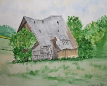 Painting titled "le batiment(bosgoue…" by Claude Lacointe, Original Artwork, Watercolor