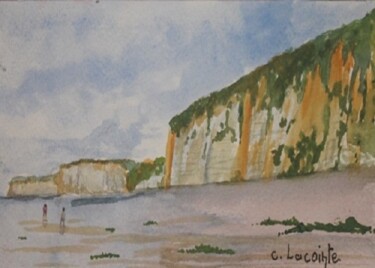 Painting titled "falaises normande" by Claude Lacointe, Original Artwork, Watercolor