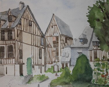 Painting titled "vieilles maisons a…" by Claude Lacointe, Original Artwork, Watercolor