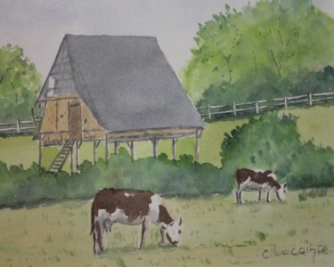 Painting titled "le batiment aux vac…" by Claude Lacointe, Original Artwork, Watercolor