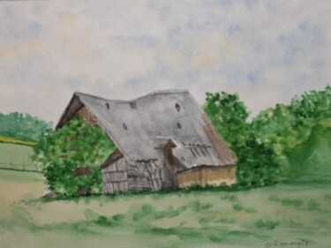 Painting titled "le vieux batiment(b…" by Claude Lacointe, Original Artwork, Watercolor