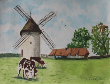 Painting titled "le moulin de pierre…" by Claude Lacointe, Original Artwork, Watercolor