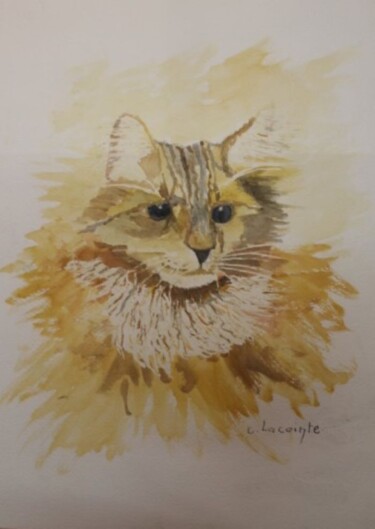 Painting titled "le chat(5)" by Claude Lacointe, Original Artwork, Watercolor