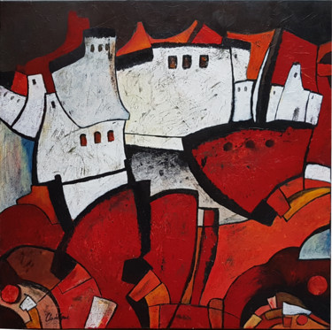Pintura intitulada "Les bateaux rouges" por Claude Grand, Obras de arte originais, Acrílico