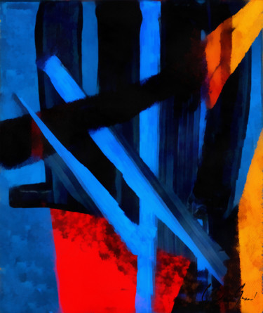 Arts numériques intitulée "Bleu d'encre" par Claude Grand, Œuvre d'art originale, Peinture numérique
