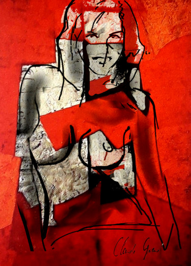 Цифровое искусство под названием "La robe rouge" - Claude Grand, Подлинное произведение искусства, Цифровая живопись