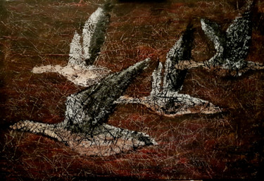 Peinture intitulée "Les oies sauvages" par Claude Grand, Œuvre d'art originale, Acrylique