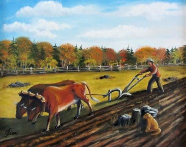 Peinture intitulée "Labours d'automne" par Claude St-Pierre, Œuvre d'art originale, Huile