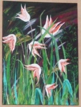 Painting titled "Nigth garden" by Claudette Fonseca Castro, Original Artwork