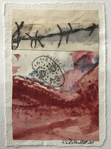 Collages intitulée "Barbed wire but in…" par Claudia Clauss, Œuvre d'art originale, Acrylique Monté sur Verre