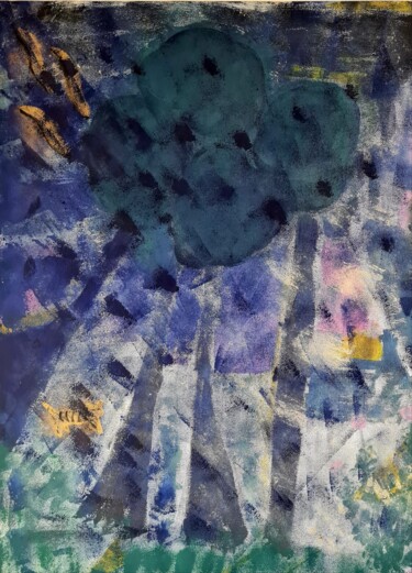 Картина под названием ""4 arbres et un cha…" - Claudia De La Hoz, Подлинное произведение искусства, Акрил Установлен на Дере…