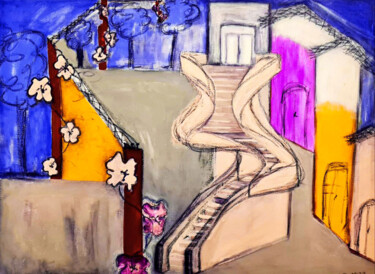 Malerei mit dem Titel ""L'escalier"" von Claudia De La Hoz, Original-Kunstwerk, Acryl Auf Keilrahmen aus Holz montiert