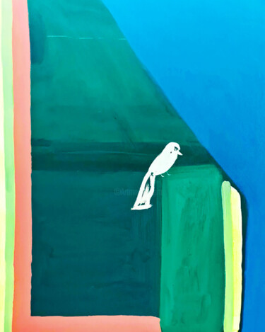 Painting titled "" Un oiseau d'après…" by Claudia De La Hoz, Original Artwork, Acrylic Mounted on Wood Stretcher frame