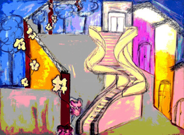 Digital Arts titled "" The stairs" Numér…" by Claudia De La Hoz, Original Artwork, Acrylic
