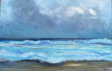 Painting titled "La mer temps gris" by Claudia Feldman, Original Artwork, Oil