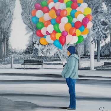 Картина под названием "Vendedor de globos" - Claudia Fernandez, Подлинное произведение искусства, Акрил Установлен на Деревя…