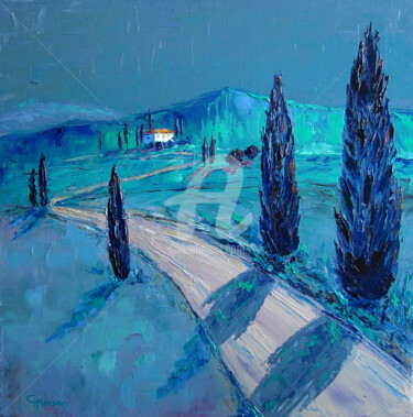 Painting titled ""Moonlight in Tusca…" by Claudia Hansen, Original Artwork, Oil
