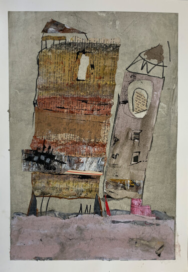 Pittura intitolato "Houses on pink clou…" da Claudia König (koenigsfigurine), Opera d'arte originale, Acrilico