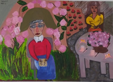 Peinture intitulée "Le rosier de Neuvec…" par Claudia Moro, Œuvre d'art originale, Acrylique
