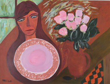 Schilderij getiteld "Les roses la fille…" door Claudia Moro, Origineel Kunstwerk, Acryl