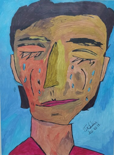 Peinture intitulée "En pleure" par Claudia Moro, Œuvre d'art originale, Gouache Monté sur Panneau de bois