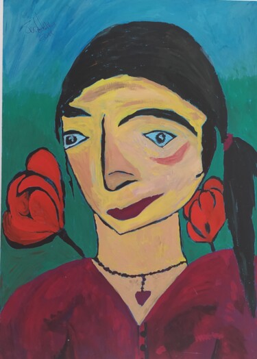 Schilderij getiteld "Femme sicule" door Claudia Moro, Origineel Kunstwerk, Gouache