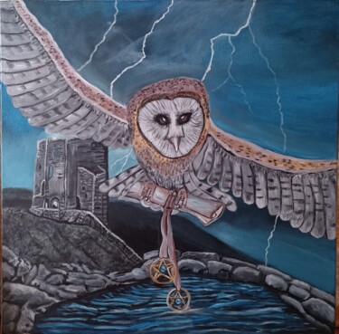 Картина под названием "OWL" - Claudia Regina Reis, Подлинное произведение искусства, Акрил