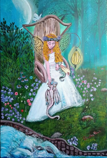 Painting titled "Enchanted Garden" by Claudia Regina Reis, Original Artwork, Acrylic