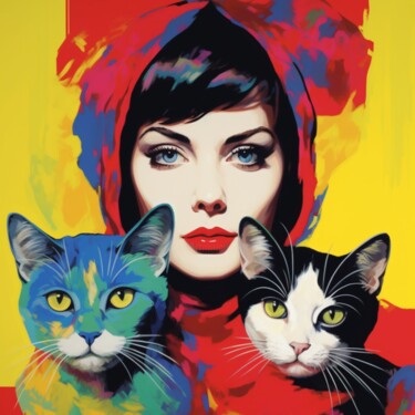 Digital Arts titled "MY CAT AND I" by Claudia Sauter (Poptonicart), Original Artwork, Digital Painting