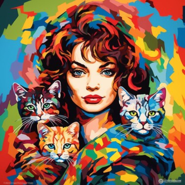 Digital Arts titled "MY CAT AND I 2" by Claudia Sauter (Poptonicart), Original Artwork, Digital Painting
