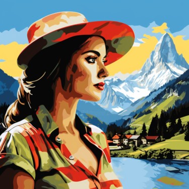 Painting titled "SWISS WOMAN IN THE…" by Claudia Sauter (Poptonicart), Original Artwork, Digital Painting