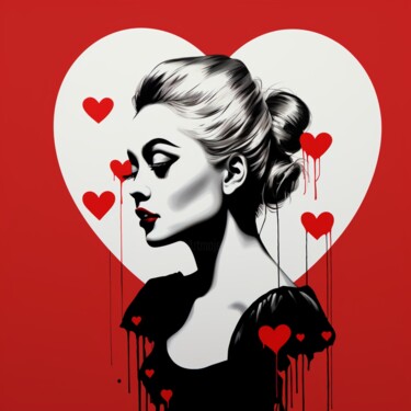 Painting titled "LOVE WOMAN POPART" by Claudia Sauter (Poptonicart), Original Artwork, Digital Collage